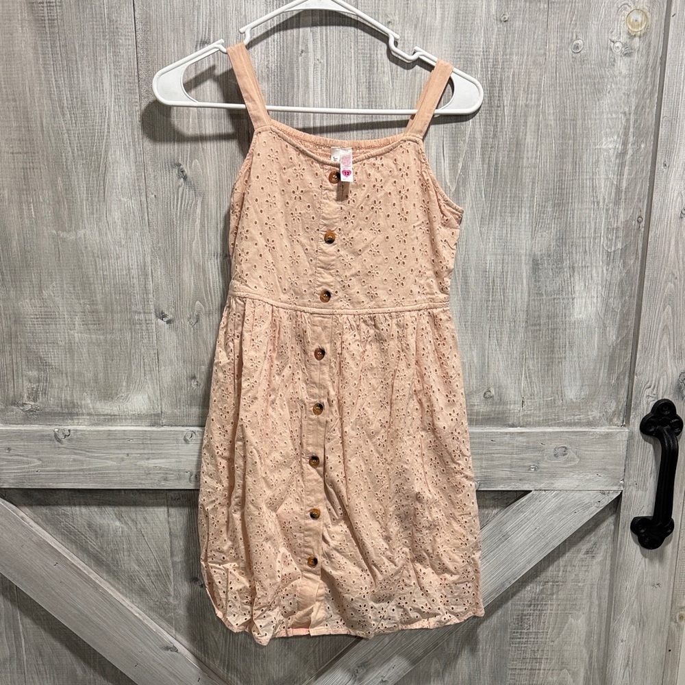 Japna Kids size 12 Eyelet Button-Down Dress - Peach S1